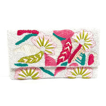 Load image into Gallery viewer, pink flowers beaded clutch purse, birthday gift for her, summer clutch, seed bead purse, beaded bag, tropical handbag, beaded bag, seed bead clutch, summer bag, birthday gift, clutch bag, best friend gifts, engagement gift, bridal gift to bride, bridal gift, floral beaded clutch, floral bead purse, wedding gift, bride gifts, beaded clutch purse, summer clutch, beaded bag, summer bag, boho purse, pink beaded clutch purse, pink orange purse, dahlia flowers purse, best selling items, best seller