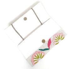 Load image into Gallery viewer, pink flowers beaded clutch purse, birthday gift for her, summer clutch, seed bead purse, beaded bag, tropical handbag, beaded bag, seed bead clutch, summer bag, birthday gift, clutch bag, best friend gifts, engagement gift, bridal gift to bride, bridal gift, floral beaded clutch, floral bead purse, wedding gift, bride gifts, beaded clutch purse, summer clutch, beaded bag, summer bag, boho purse, pink beaded clutch purse, pink orange purse, dahlia flowers purse, best selling items, best seller