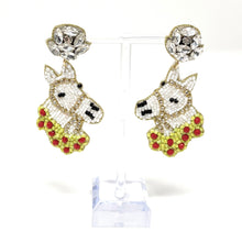 Load image into Gallery viewer, horse Beaded Earrings, beaded horse Earrings, horse Earrings, derby Beaded Earrings, derby earrings, derby lover bead earrings, derby horse beaded earrings, white horse earrings, Beaded earrings, white horseshoe bead earrings, horse seed bead earrings, derby accessories, spring summer earrings, gifts for mom, Horseshoe earrings, best friend gifts, birthday gifts, Derby horse earrings, flower beaded earrings, horse derby earrings accessory, white horse earrings, white beaded earrings