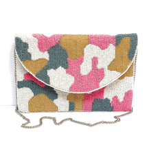 Load image into Gallery viewer, beaded clutch purse, beaded bag, birthday gift for her, summer clutch, seed bead purse, beaded bag, seed bead clutch, summer bag, clutch bag, engagement gift, bridal gift to bride, bridal gift, Fuchsia purse, gifts to bride, wedding gift, bride gifts, cross body purse, bride to be gift, engagement gift, bachelorette gifts, best friend gift, best selling item, party bag, summer purse, boho clutch, best friend gift, bridesmaid gift, Camo Pink beaded bag