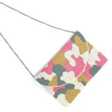 Load image into Gallery viewer, beaded clutch purse, beaded bag, birthday gift for her, summer clutch, seed bead purse, beaded bag, seed bead clutch, summer bag, clutch bag, engagement gift, bridal gift to bride, bridal gift, Fuchsia purse, gifts to bride, wedding gift, bride gifts, cross body purse, bride to be gift, engagement gift, bachelorette gifts, best friend gift, best selling item, party bag, summer purse, boho clutch, best friend gift, bridesmaid gift, Camo Pink beaded bag