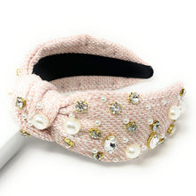 Load image into Gallery viewer, headbands for women, Wide headband, handmade headbands, top knotted headband, knotted headband, hair band for women, embellished headband, rhinestone headband, gemstone headband for women, luxury headband, jeweled headband for women, knotted jeweled headband, bling headband, embellished knot headband, luxury knot headband, pearly headbands, pearly rhinestone headband, fall hair accessories, fall headbands, winter headbands, plain jeweled headband, embellished plaid headband, best selling items