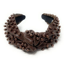 Load image into Gallery viewer, headband for women, fashion headbands, womens headband, headbands for women, stylish headbands, headband style, top knot headband, woven top knot headband, head band, hair band, trendy headbands, top knotted headband, neutral headband, summer headbands, handmade headbands, top knotted headband, knotted headband, head band, hair band for women, statement headbands, Fall headbands, hair accessories, twist knotted headband, pearly knot headband, leather headband, pearl headband, cluster pearl headband
