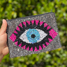 Load image into Gallery viewer, Coin Purse Pouch, Beaded Coin Purse, Cute Coin Purse, Beaded Purse, Summer Coin Purse, Best Friend Gift, Pouches, Boho bags, Wallets for her, beaded coin purse, boho purse, gifs for her, birthday gifts, cute pouches, pouches for women, boho pouch, boho accessories, best friend gifts, coin purse, coin pouch, friend gift, girlfriend gift, miscellaneous gifts, birthday gift, gift card bag, cosmetic bag, make up bag, evil eye pouch, evil eye accessories, evil eye coin pouch, Evil eye party favors