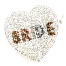 Load image into Gallery viewer, Bride coin purse, gift for the bride, seed beaded coin  purse, bridal coin purse, bride gifts, bridal gifts, engagement gifts, bridal shower gifts, bride to be gift, wedding gift, bridal gift, bridal coin purse, wedding bag, wedding purse for bride, wedding gift card pouch, wedding gif card bag, gifts for the bride, best engagement gift, best bridesmaid gift, gifts card pouch, beaded gift card pouch, coin purse, coin pouch, bride beaded coin purse, white purse, white coin purse, white coin pouch