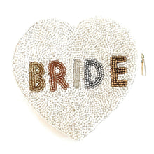 Load image into Gallery viewer, Bride coin purse, gift for the bride, seed beaded coin  purse, bridal coin purse, bride gifts, bridal gifts, engagement gifts, bridal shower gifts, bride to be gift, wedding gift, bridal gift, bridal coin purse, wedding bag, wedding purse for bride, wedding gift card pouch, wedding gif card bag, gifts for the bride, best engagement gift, best bridesmaid gift, gifts card pouch, beaded gift card pouch, coin purse, coin pouch, bride beaded coin purse, white purse, white coin purse, white coin pouch