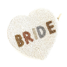 Load image into Gallery viewer, Bride coin purse, gift for the bride, seed beaded coin  purse, bridal coin purse, bride gifts, bridal gifts, engagement gifts, bridal shower gifts, bride to be gift, wedding gift, bridal gift, bridal coin purse, wedding bag, wedding purse for bride, wedding gift card pouch, wedding gif card bag, gifts for the bride, best engagement gift, best bridesmaid gift, gifts card pouch, beaded gift card pouch, coin purse, coin pouch, bride beaded coin purse, white purse, white coin purse, white coin pouch