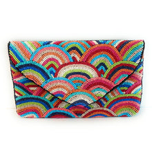 Load image into Gallery viewer, rainbow beaded clutch purse, birthday gift for her, summer clutch, seed bead purse, beaded bag, tropical handbag, beaded bag, seed bead clutch, summer bag, birthday gift, clutch bag, best friend gifts, engagement gift, bridal gift to bride, bridal gift, floral beaded clutch, floral bead purse, wedding gift, bride gifts, beaded clutch purse, summer clutch, beaded bag, summer bag, boho purse, multicolored beaded clutch purse, rainbow purse, rainbow bead purse, best selling items, best seller, rainbow clutch