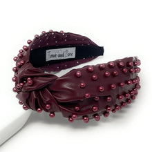 Load image into Gallery viewer, headband for women, fashion headbands, womens headband, headbands for women, stylish headbands, headband style, top knot headband, woven top knot headband, head band, hair band, trendy headbands, top knotted headband, neutral headband, summer headbands, handmade headbands, top knotted headband, knotted headband, head band, hair band for women, statement headbands, Fall headbands, hair accessories, twist knotted headband, pearly knot headband, leather headband, pearl headband, cluster pearl headband