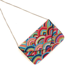 Load image into Gallery viewer, rainbow beaded clutch purse, birthday gift for her, summer clutch, seed bead purse, beaded bag, tropical handbag, beaded bag, seed bead clutch, summer bag, birthday gift, clutch bag, best friend gifts, engagement gift, bridal gift to bride, bridal gift, floral beaded clutch, floral bead purse, wedding gift, bride gifts, beaded clutch purse, summer clutch, beaded bag, summer bag, boho purse, multicolored beaded clutch purse, rainbow purse, rainbow bead purse, best selling items, best seller, rainbow clutch