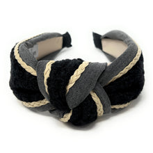 Load image into Gallery viewer, headbands for women, Tweed headband, handmade headbands, top knotted headband, knotted headband, hair band for women, winter knot headband, tweed headband, Winter headbands for women, luxury headband, tweed knot headband for women, knotted jeweled headband, Vegan headband, Vegan knot headband, luxury knot headband, plaid tweed headband, tweed knotted headband, Winter Hair accessories, pink tweed, black tweed, winter headbands, plain knot headband, tweed plaid headband, tweed accessories