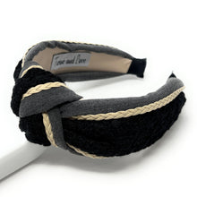 Load image into Gallery viewer, headbands for women, Tweed headband, handmade headbands, top knotted headband, knotted headband, hair band for women, winter knot headband, tweed headband, Winter headbands for women, luxury headband, tweed knot headband for women, knotted jeweled headband, Vegan headband, Vegan knot headband, luxury knot headband, plaid tweed headband, tweed knotted headband, Winter Hair accessories, pink tweed, black tweed, winter headbands, plain knot headband, tweed plaid headband, tweed accessories
