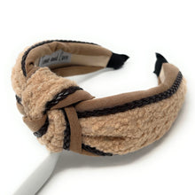 Load image into Gallery viewer, headbands for women, Tweed headband, handmade headbands, top knotted headband, knotted headband, hair band for women, winter knot headband, tweed headband, Winter headbands for women, luxury headband, tweed knot headband for women, knotted jeweled headband, Vegan headband, Vegan knot headband, luxury knot headband, plaid tweed headband, tweed knotted headband, Winter Hair accessories, pink tweed, black tweed, winter headbands, plain knot headband, tweed plaid headband, tweed accessories