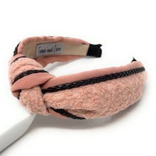 Load image into Gallery viewer, headbands for women, Tweed headband, handmade headbands, top knotted headband, knotted headband, hair band for women, winter knot headband, tweed headband, Winter headbands for women, luxury headband, tweed knot headband for women, knotted jeweled headband, Vegan headband, Vegan knot headband, luxury knot headband, plaid tweed headband, tweed knotted headband, Winter Hair accessories, pink tweed, black tweed, winter headbands, plain knot headband, tweed plaid headband, tweed accessories