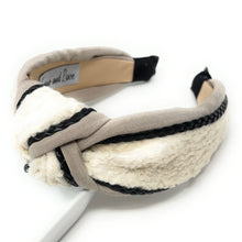 Load image into Gallery viewer, headbands for women, Tweed headband, handmade headbands, top knotted headband, knotted headband, hair band for women, winter knot headband, tweed headband, Winter headbands for women, luxury headband, tweed knot headband for women, knotted jeweled headband, Vegan headband, Vegan knot headband, luxury knot headband, plaid tweed headband, tweed knotted headband, Winter Hair accessories, pink tweed, black tweed, winter headbands, plain knot headband, tweed plaid headband, tweed accessories