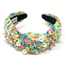 Load image into Gallery viewer, headbands for women, Wide knot headband, handmade headbands, top knotted headband, knotted headband, hair band for women, embellished headband, rhinestone headband, bejeweled floral headband, luxury headband, jeweled headband for women, knotted jeweled headband, bling headband, embellished knot headband, luxury knot headband, pearly headbands, pearly rhinestone headband, floral hair accessories, floral headbands, spring headbands, floral jeweled headband, embellished headband, best selling items