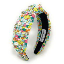 Load image into Gallery viewer, headbands for women, Wide knot headband, handmade headbands, top knotted headband, knotted headband, hair band for women, embellished headband, rhinestone headband, bejeweled floral headband, luxury headband, jeweled headband for women, knotted jeweled headband, bling headband, embellished knot headband, luxury knot headband, pearly headbands, pearly rhinestone headband, floral hair accessories, floral headbands, spring headbands, floral jeweled headband, embellished headband, best selling items