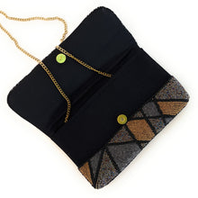 Load image into Gallery viewer, black beaded clutch purse, birthday gift for her, gold seed bead purse, beaded bag, black gold beaded handbag, beaded bag, seed bead clutch, summer bag, birthday gift, clutch bag, best friend gifts, engagement gift, bridal gift to bride, bridal gift, gold beaded clutch, floral bead purse, wedding gift, bride gifts, beaded clutch purse, fall beaded bag, summer bag, boho purse, gold silver beaded clutch purse, gold silver purse, gold black bead purse, best selling items, best seller, black gold clutch