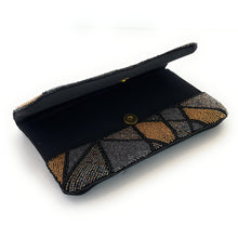 Load image into Gallery viewer, black beaded clutch purse, birthday gift for her, gold seed bead purse, beaded bag, black gold beaded handbag, beaded bag, seed bead clutch, summer bag, birthday gift, clutch bag, best friend gifts, engagement gift, bridal gift to bride, bridal gift, gold beaded clutch, floral bead purse, wedding gift, bride gifts, beaded clutch purse, fall beaded bag, summer bag, boho purse, gold silver beaded clutch purse, gold silver purse, gold black bead purse, best selling items, best seller, black gold clutch