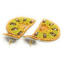 Load image into Gallery viewer, lemon Beaded Earrings, lemon Earrings, lemon love Beaded Earrings, Summer beaded earrings, lemon lover bead earrings, lemon beaded earrings, yellow earrings, summer earrings, spring bead earrings, lemon bead earrings, summer accessories, spring summer accessories, lemon accessories, spring summer earrings, gifts for mom, best friend gifts, birthday gifts, lightweight lemon earrings, lemon earrings accessory, lemon lover, party favors