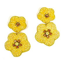 Load image into Gallery viewer, floral Beaded Earrings, beaded YELLOW Earrings, Yellow floral Earrings, yellow love Beaded Earrings, Yellow flower earrings, floral lover bead earrings, daisy beaded earrings, yellow floral earrings, Beaded earrings, yellow Love bead earrings, yellow seed bead earrings, floral accessories, spring summer accessories, spring summer earrings, gifts for mom, best friend gifts, birthday gifts, flower earrings, flower beaded earrings, floral earrings accessory, yellow earrings, small beaded earrings 
