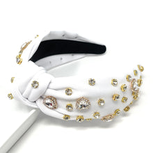 Load image into Gallery viewer, VALENTINES Jeweled Headband, Heart Headbands for Women, Heart Jeweled Knot Headband, Jeweled Knot Headbands, Valentines Day Knotted Headband, knotted headband, birthday gift for her, headbands for women, best selling items, knotted headbands, hair accessories, pink knot headband, valentine headband, valentines headband, valentines day gifts, embellished headband, heart stud headband, red headband, red hearts headband, heart headband for women and girls, bling headband, hearts knot headband, white headband