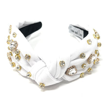 Load image into Gallery viewer, VALENTINES Jeweled Headband, Heart Headbands for Women, Heart Jeweled Knot Headband, Jeweled Knot Headbands, Valentines Day Knotted Headband, knotted headband, birthday gift for her, headbands for women, best selling items, knotted headbands, hair accessories, pink knot headband, valentine headband, valentines headband, valentines day gifts, embellished headband, heart stud headband, red headband, red hearts headband, heart headband for women and girls, bling headband, hearts knot headband, white headband