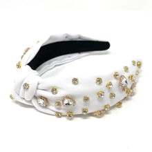 Load image into Gallery viewer, VALENTINES Jeweled Headband, Heart Headbands for Women, Heart Jeweled Knot Headband, Jeweled Knot Headbands, Valentines Day Knotted Headband, knotted headband, birthday gift for her, headbands for women, best selling items, knotted headbands, hair accessories, pink knot headband, valentine headband, valentines headband, valentines day gifts, embellished headband, heart stud headband, red headband, red hearts headband, heart headband for women and girls, bling headband, hearts knot headband, white headband