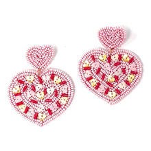 Load image into Gallery viewer, 
Hearts Beaded Earrings, Pink Heart Earrings, Valentines Day Earrings, Valentines Beaded Earrings, Seed Bead, Valentines Heart earrings, pink earrings, pink beaded earrings, confetti beaded earrings, Love beaded earrings, valentines beaded earrings, Hearts earrings, pink heart earrings, holiday gifts, holiday accessories, holiday beaded accessories, Holiday red accessories, Holiday Valentines earrings, Valentines Day gifts, best Selling items, Pink earrings, valentines day gifts for her