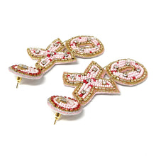 Load image into Gallery viewer, 
XOXO Beaded Earrings, Pink Heart Earrings, Valentines Day Earrings, Valentines Beaded Earrings, Seed Bead, Valentines Heart earrings, XOXO earrings, pink beaded earrings, confetti beaded earrings, Love beaded earrings, valentines beaded earrings, Hearts earrings, pink heart earrings, XOXO gifts, XOXO accessories, holiday beaded accessories, Holiday red accessories, Holiday Valentines earrings, Valentines Day gifts, best Selling items, PinK earrings, valentines day gifts for her