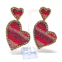 Load image into Gallery viewer, 
Hearts Beaded Earrings, Red Pink Heart Earrings, Valentines Day Earrings, Valentines Beaded Earrings, Seed Bead, Valentines Heart earrings, red earrings, red beaded earrings, pink beaded earrings, Love beaded earrings, valentines beaded earrings, holiday earrings, red holiday earrings, Hearts earrings, Pink red earrings, holiday gifts, holiday accessories, holiday beaded accessories, Holiday red accessories, Holiday Valentines earrings, Valentines Day gifts, Best seller, best Selling items