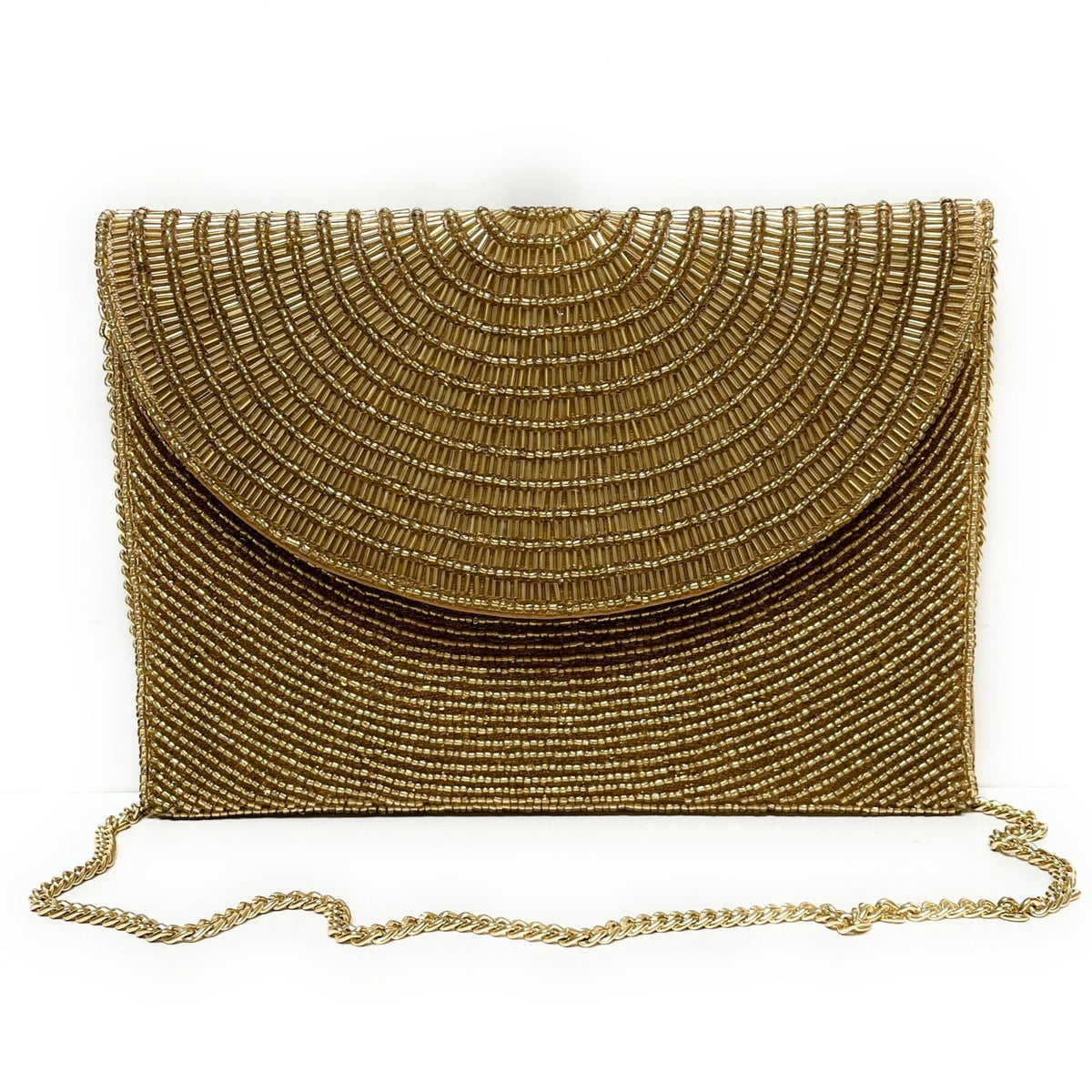 Beaded Sable Nacré Clutch Bag in Gold