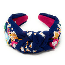 Load image into Gallery viewer, headband for women, beaded Knotted headband, bead headbands for women, birthday headbands, top knot headband, beaded top knot headband, floral knot headband, multicolor hair band, flowers headbands, multi color headband, statement headbands, top knotted headband, knotted headband, party headbands, Spring knot headband, Spring headbands, Floral embellished headband, gemstone knot headband, luxury headband, hand bead knot headband, jeweled knot headband, Hand beaded headband, hand sewn headband