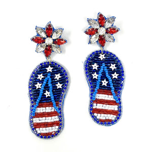 July 4th Earrings, USA Earrings, Fourth of July Earrings, Independence Day Jewelry, America Earrings, American Earrings, Patriot Earrings,USA Earrings, Patriotic, American Earrings, USA flip flops earrings, Flip Flops Beaded Earrings, Seed Bead Earrings, Stars & Stripes, freedom,Patriotic Earrings, USA, American Flag, 4th of July, Fashion Earrings, Memorial Day, Beaded, Fashion Statement, Red Dangle, USA earrings, handmade earrings, Blue earrings, red white blue earrings