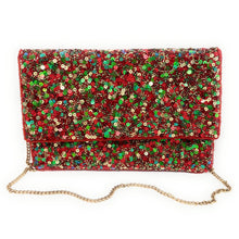 Load image into Gallery viewer, Christmas beaded clutch, Christmas clutch, Red green clutch, Christmas Accessories, Red beaded purse, Best Seller, Holiday Red clutch, best selling items, red green sequin clutch, Christmas gifts, Christmas sequin clutch, sequin accessories, Christmas bag, Red holiday clutch, Holiday gifts, Holiday purses, Christmas clutch, Red beaded clutch, Green beaded clutch, red green beaded clutch, Holiday Bags, evening clutches, Elegant evening clutch, holiday crossbody bag