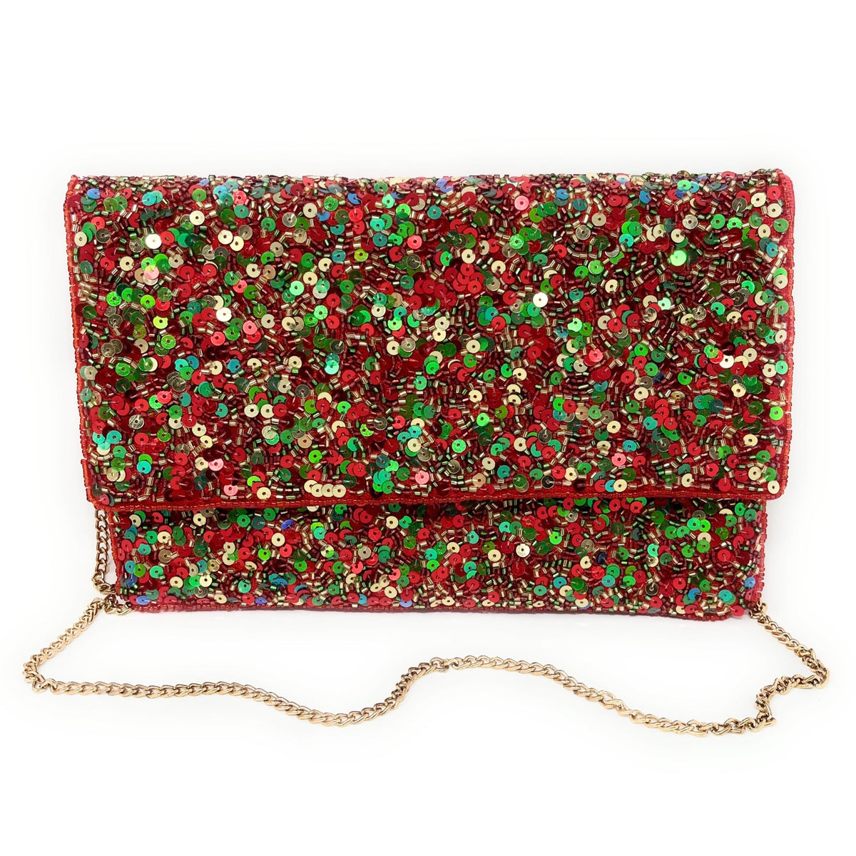 Sequin Red Green Beaded Clutch Purse