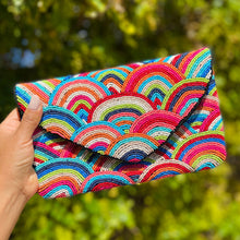 Load image into Gallery viewer, rainbow beaded clutch purse, birthday gift for her, summer clutch, seed bead purse, beaded bag, tropical handbag, beaded bag, seed bead clutch, summer bag, birthday gift, clutch bag, best friend gifts, engagement gift, bridal gift to bride, bridal gift, floral beaded clutch, floral bead purse, wedding gift, bride gifts, beaded clutch purse, summer clutch, beaded bag, summer bag, boho purse, multicolored beaded clutch purse, rainbow purse, rainbow bead purse, best selling items, best seller, rainbow clutch