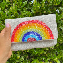 Load image into Gallery viewer, mrs clutch purse, gift for bride, beaded clutch purse, bridal purse clutch, rainbow bride clutch, rainbow bride bag, bachelorette beaded clutch, lgbt gift, bridal shower gift, crossbody purse, bride to be gift, bridesmaids gifts, bridal purse, engagement gift, party clutches, rainbow clutches, Gray pride gifts, best friend gifts, crossbody purse, rainbow crossbody purse, LGBTQ pride bag purse, LGBTQ gifts, Flag Pride bag, Pride purse, Rainbow Pride bag, rainbow party theme