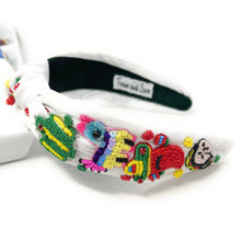 Load image into Gallery viewer, headband for women, succulent beaded Knot headband, bead headbands for women, birthday headbands, top knot headband, beaded top knot headband, Cinco de Mayo knot headband, Cinco de Mayo hair band, Cactus knotted headband, Cactus headband, statement headbands, Cinco de Mayo top knotted headband, knotted headband, party headbands, Cactus knot headband, Cinco de Mayo headbands, star embellished headband, gemstone knot headband, luxury headband, Cinco de Mayo accessories, Cinco de Mayo jeweled knot headband,