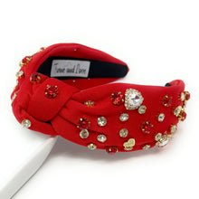 Load image into Gallery viewer, VALENTINES Jeweled Headband, Heart Headbands for Women, Heart Jeweled Knot Headband, Jeweled Knot Headbands, Valentines Day Knotted Headband, knotted headband, birthday gift for her, headbands for women, best selling items, knotted headbands, hair accessories, red knot headband, valentine headband, valentines headband, valentines day gifts, embellished headband, heart stud headband, red headband, red hearts headband, heart headband for women and girls, bling headband, hearts knot headband, red headband