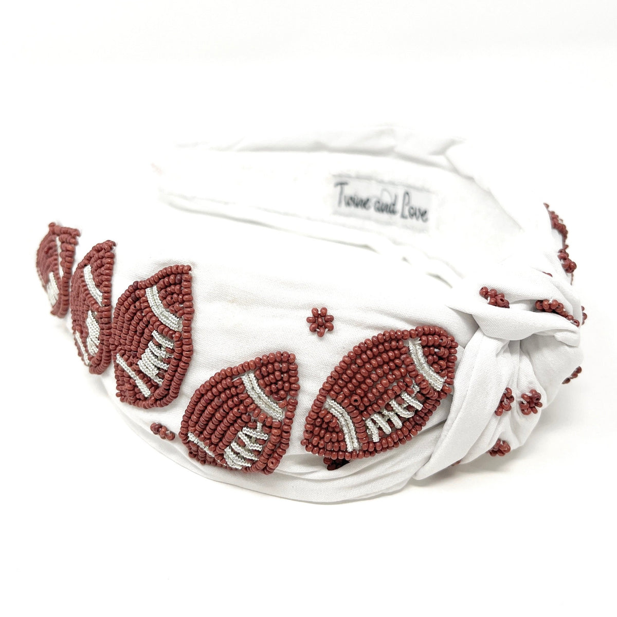 Headband Red Beaded Embellished Footbal ?? Football Knotted Headband, Embellished Headband, Football  main image 2