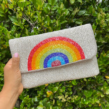 Load image into Gallery viewer, mrs clutch purse, gift for bride, beaded clutch purse, bridal purse clutch, rainbow bride clutch, rainbow bride bag, bachelorette beaded clutch, lgbt gift, bridal shower gift, crossbody purse, bride to be gift, bridesmaids gifts, bridal purse, engagement gift, party clutches, rainbow clutches, Gray pride gifts, best friend gifts, crossbody purse, rainbow crossbody purse, LGBTQ pride bag purse, LGBTQ gifts, Flag Pride bag, Pride purse, Rainbow Pride bag, rainbow party theme