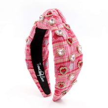 Load image into Gallery viewer, VALENTINES Jeweled Headband, Heart Headbands for Women, Heart Jeweled Knot Headband, Jeweled Knot Headbands, Valentines Day Knotted Headband, knotted headband, birthday gift for her, headbands for women, best selling items, knotted headbands, hair accessories, pink knot headband, valentine headband, valentines headband, valentines day gifts, embellished headband, heart stud headband, red headband, red hearts headband, heart headband for women and girls, bling headband, hearts knot headband, Pink headband