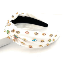 Load image into Gallery viewer, headband for women, womens headband, headbands for women, stylish headbands, headband style, top knot headband, woven top knot headband, head band, hair band, trendy headbands, top knotted headband, handmade headbands, top knotted headband, knotted headband, headband, hair band for women, trendy headband, fashion headbands, embellished headband, rhinestone headband, gemstone headband for women, luxury headband, jeweled headband for women, pink jeweled headband, jeweled knot headband, summer headbands