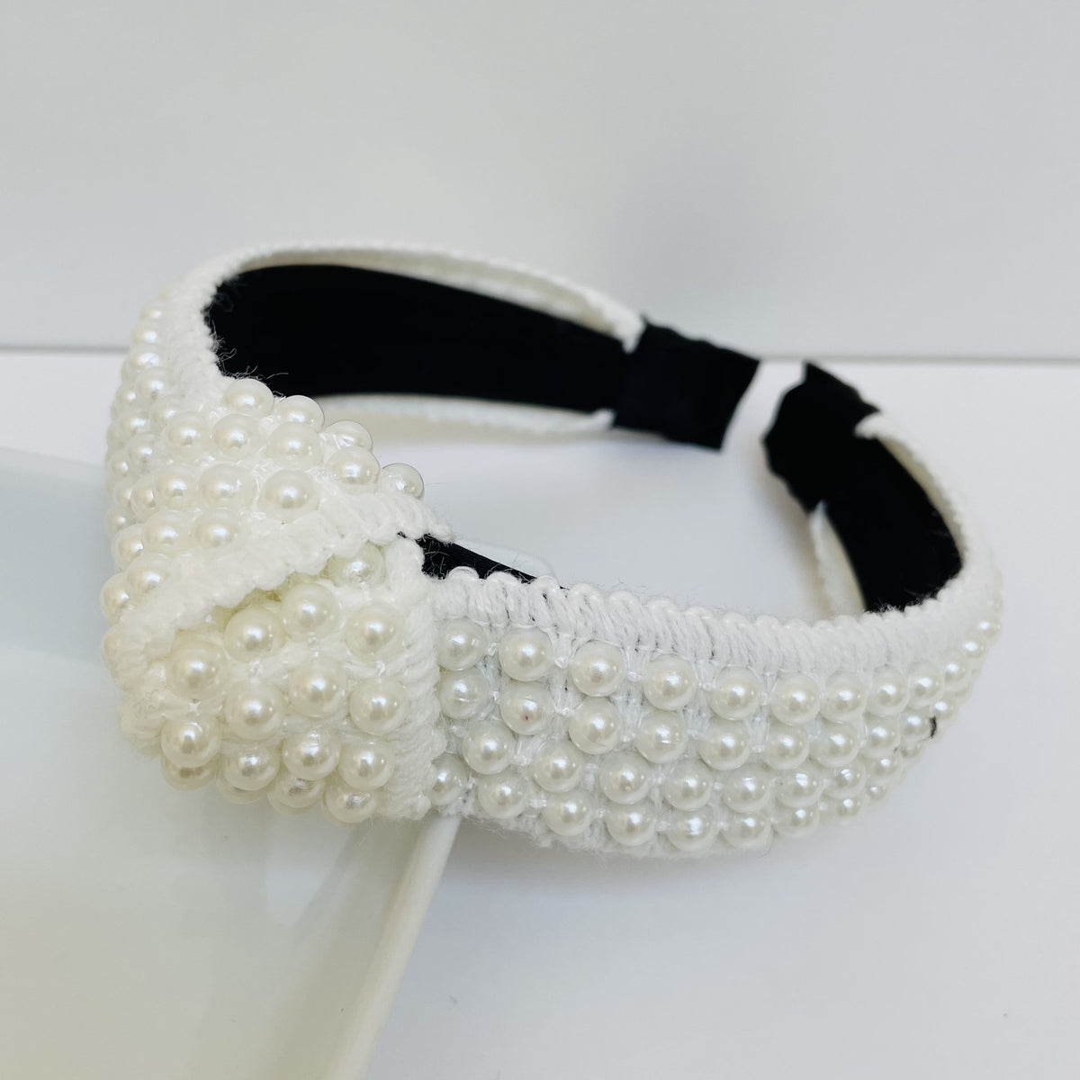 ANNA  &  AVA Elegant Black and White Pearl Headband Statement pearl accessories for a statement bridal look  main image 3