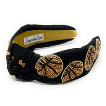 Load image into Gallery viewer, headband for women, basketball Knot headband, basketball lover headband, basketball knotted headband, basketball top knot headband, basketball top knotted headband, black knotted headband, tennis hair band, beaded basketball knot headband, basketball headband, statement headbands, top knotted headband, knotted headband, basketball lover gifts, baseball embellished headband, luxury headband, game day gifts, game day headband  game day knot embellished headband