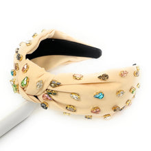 Load image into Gallery viewer, headband for women, womens headband, headbands for women, stylish headbands, headband style, top knot headband, woven top knot headband, head band, hair band, trendy headbands, top knotted headband, handmade headbands, top knotted headband, knotted headband, headband, hair band for women, trendy headband, fashion headbands, embellished headband, rhinestone headband, gemstone headband for women, luxury headband, jeweled headband for women, pink jeweled headband, jeweled knot headband, summer headbands