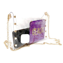 Load image into Gallery viewer, clear game day bag, stadium approved bag, clear purse, clear handbag, clear crossbody bag, game day purse, game day bag, Clear stadium bag Women's, Clear Purses for Game Day, Clear crossbody game day bag, stadium approved purse, college game day purse, college game day accessories, college game bag, college game purse, college game day clear bag, college stadium approved bag, approved bag for stadium, approved bag for football games,