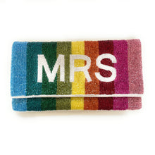 Load image into Gallery viewer, mrs clutch purse, gift for bride, beaded clutch purse, bridal purse clutch, rainbow bride clutch, rainbow bride bag, bachelorette beaded clutch, lgbt gift, bridal shower gift, crossbody purse, bride to be gift, bridesmaids gifts, bridal purse, engagement gift, wedding gift, bride gift, future Mrs Gift, bride clutch purse, bridal bag, gift for bride, bride to be gift