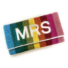 Load image into Gallery viewer, mrs clutch purse, gift for bride, beaded clutch purse, bridal purse clutch, rainbow bride clutch, rainbow bride bag, bachelorette beaded clutch, lgbt gift, bridal shower gift, crossbody purse, bride to be gift, bridesmaids gifts, bridal purse, engagement gift, wedding gift, bride gift, future Mrs Gift, bride clutch purse, bridal bag, gift for bride, bride to be gift